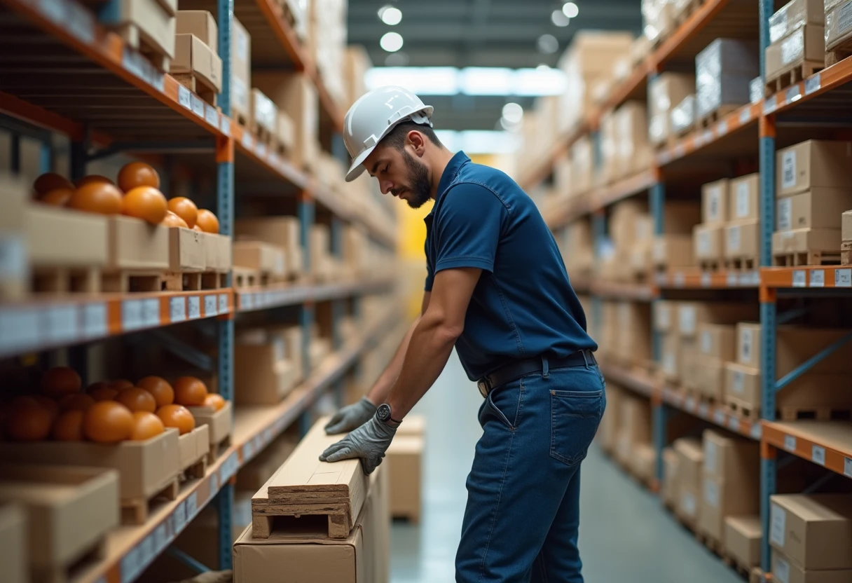Lavoratore di magazzino organizza scaffali